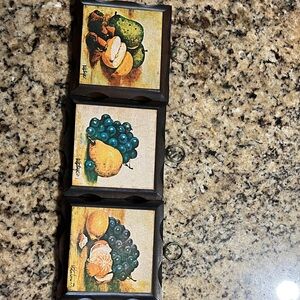 Homco Fruit Wall Art Set - Green, Yellow, Blue, & Brown.